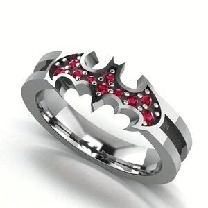 Red Batman Ring Unisex Silver Tone